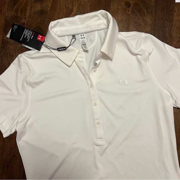 NWT Under Armour Heat Gear Women's White Golf Polo Shirt M UPF 50 - Picture 6 of 13